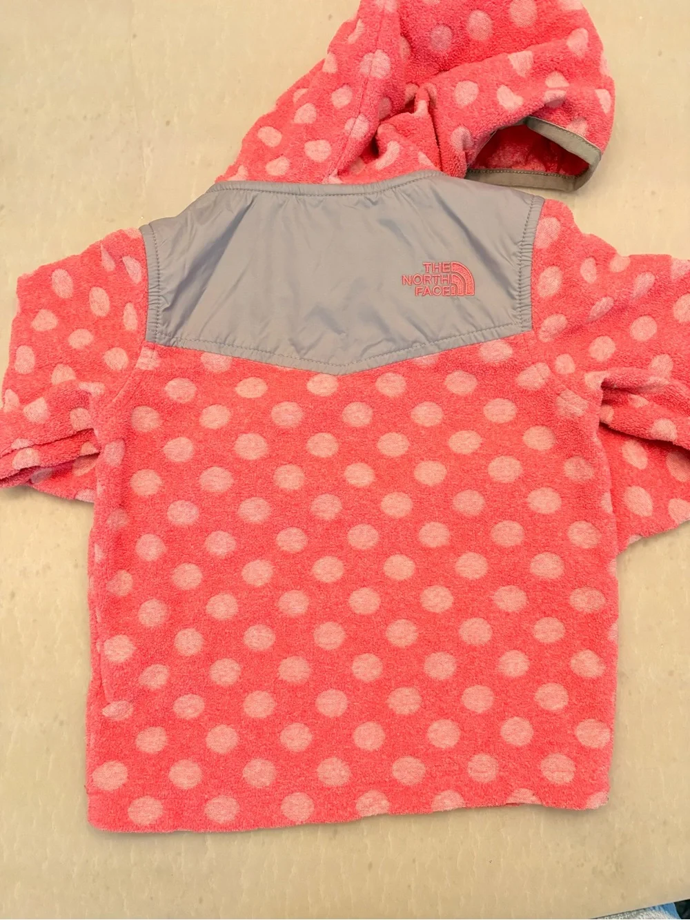 The North Face Pink Polka-Dot Hooded Fleece with Gray Trim
